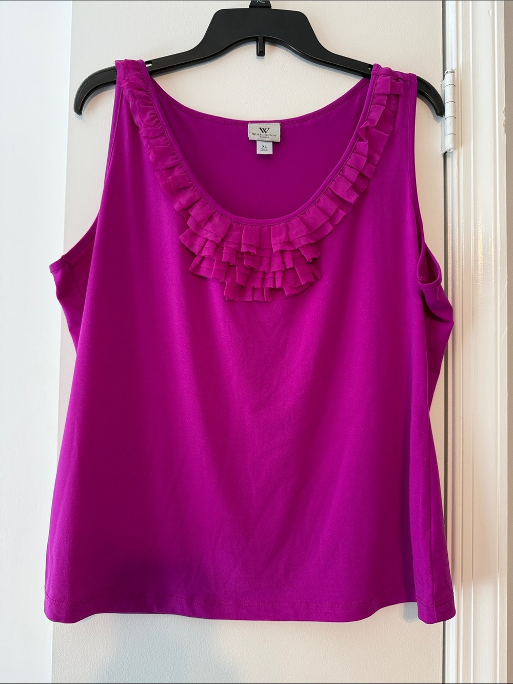 Worthington Bright Magenta Ruffle Scoop Neck Tank XL